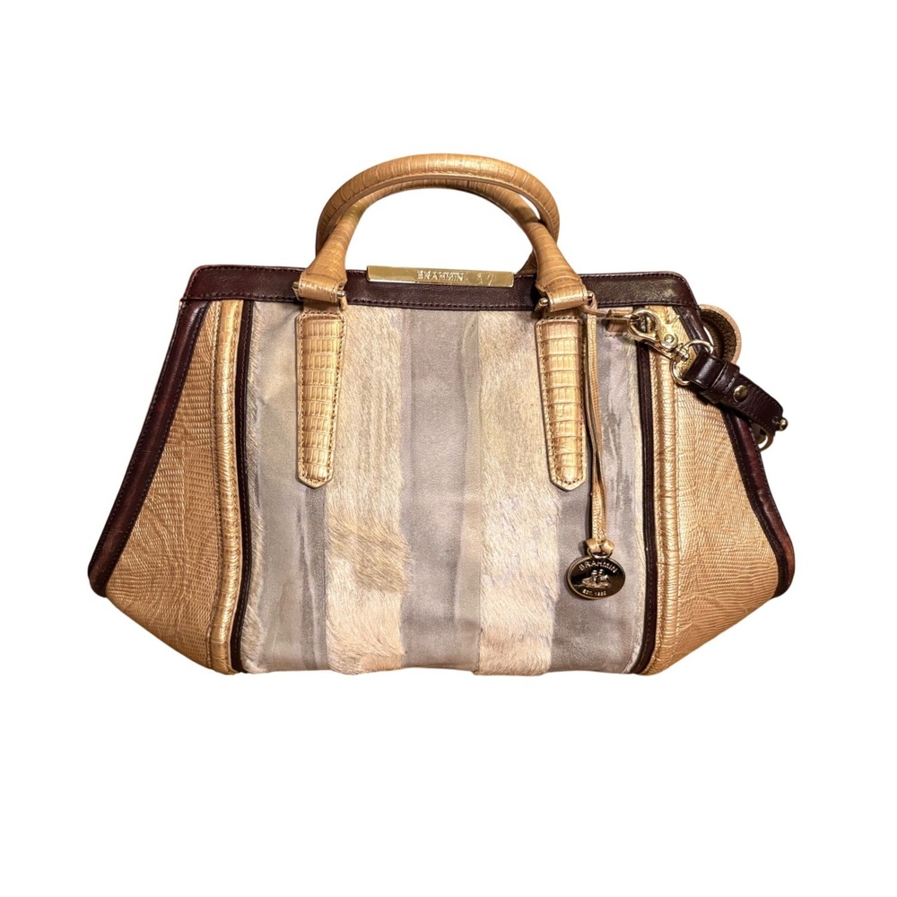 Brahmin Arden Satchel Calf Hair Metallic Gold Bronze Doctor Shoulder Bag - Picture 3 of 14